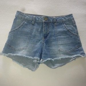 Jolt Juniors Jean Shortie Shorts Size 5 Frayed Hem Blue Denim Pockets Distressed
